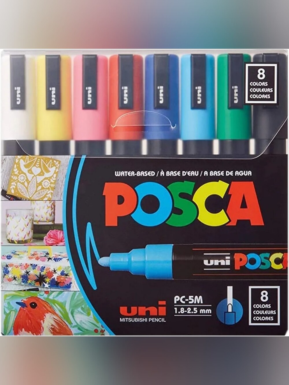 Posca Paint Markers, 5M Medium Acrylic Markers with Reversible Tips, Set of 8